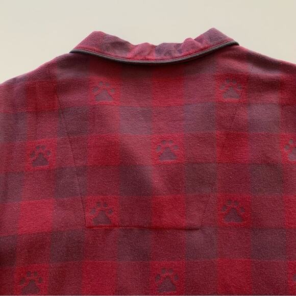 Sleep Sense Portuguese Flannel Sleepwear Red & Charcoal Gray Paw Print Button Up - Picture 7 of 8